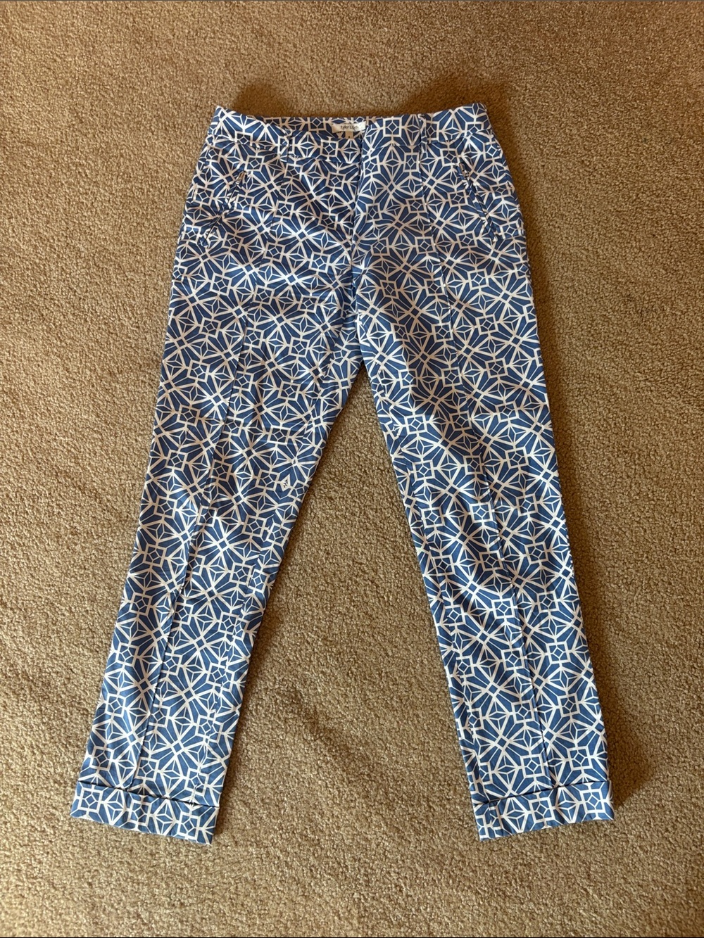 Tyler Boe Blue & White Geometric Cropped Pants